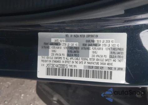 2019 Mazda Cx-9 Touring z USA, uszkodzony, nr VIN JM3TCBCY4K0306615